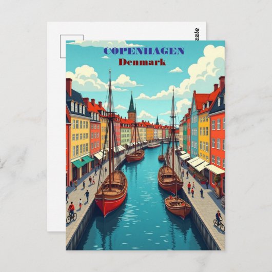 コペンハーゲンデンマークヴィンテージトラベルアートプリントホテル ポストカード (正面/裏面)