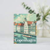 コペンハーゲンデンマークヴィンテージトラベルイラストレーション ポストカード (スタンド正面)