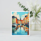 コペンハーゲンデンマークヴィンテージ旅行イラストレーション ポストカード (スタンド正面)