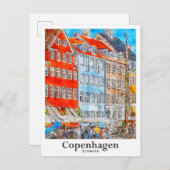 コペンハーゲンデンマーク旅行水の色のスケッチ ポストカード (正面/裏面)