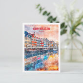 コペンハーゲンデンマーク有名な旅行プレイスウォーターカラー ポストカード (スタンド正面)