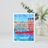 コペンハーゲンデンマーク有名な旅行プレイスウォーターカラー ポストカード (スタンド正面)