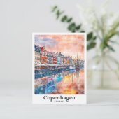 コペンハーゲンデンマーク水彩画スケッチ手描き ポストカード (スタンド正面)