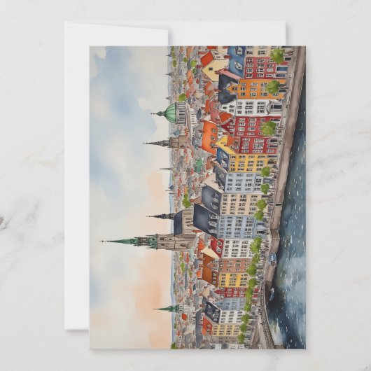 コペンハーゲンデンマーク水彩絵葉書 招待状 (正面)