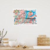 コペンハーゲン図解入りの、写真付きのデンマークの主要道路の地図 ポスター (キッチン)