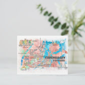 コペンハーゲン図解入りの、写真付きのデンマークの主要道路の地図 ポストカード (スタンド正面)
