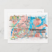 コペンハーゲン図解入りの、写真付きのデンマークの主要道路の地図 ポストカード (正面/裏面)