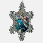 コペンハーゲン、デンマークのパノラマビュー スノーフレークピューターオーナメント (左)