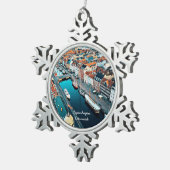 コペンハーゲン、デンマークのパノラマビュー スノーフレークピューターオーナメント (右)