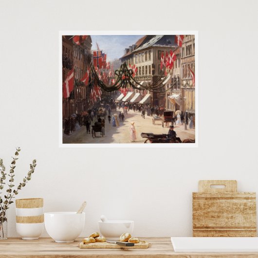 コペンハーゲン・デンマークのヴィンテージ旅行国旗の日 ポスター (キッチン)