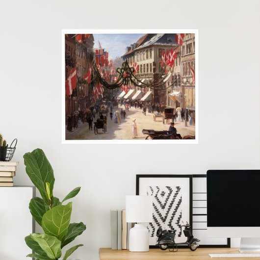 コペンハーゲン・デンマークのヴィンテージ旅行国旗の日 ポスター (ホームオフィス)