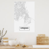 コペンハーゲン、デンマーク（黒で白） ポスター (キッチン)