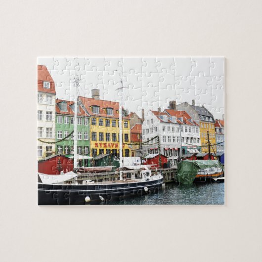 コペンハーゲン、DanmarkのNyhavn運河 ジグソーパズル (横)