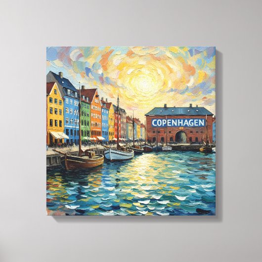 コペンハーゲン Nyhavn港の輝き キャンバスアート (正面)