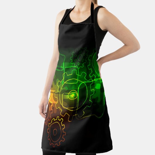 コホイール整備士ブラックネオングリーンオレンジ色の男性 エプロン (インサイチュ)