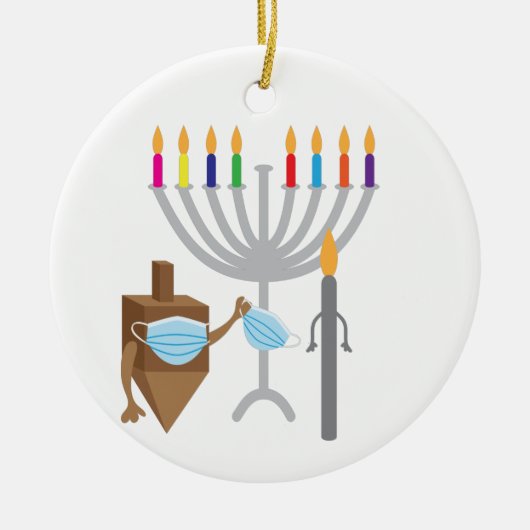 コマとキャンドルの顔マスク セラミックオーナメント (正面)