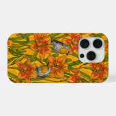 コマドリとユリの花、オレンジと緑 iPhoneケース (裏面横)