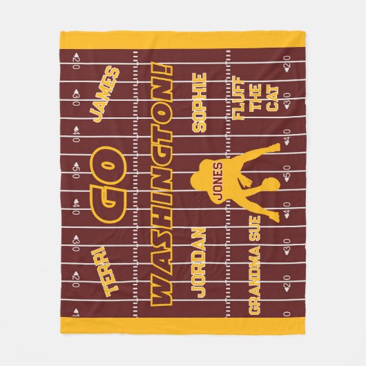 コマンダーズサッカーブルゴーニュと金ゴールド フリースブランケット (正面)