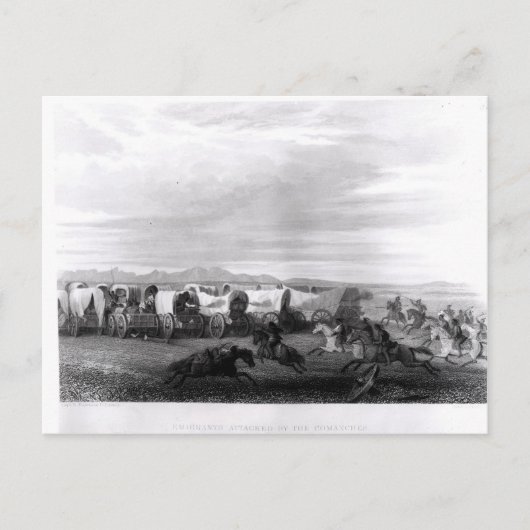 コマンチェによって攻撃される移民 ポストカード (正面)