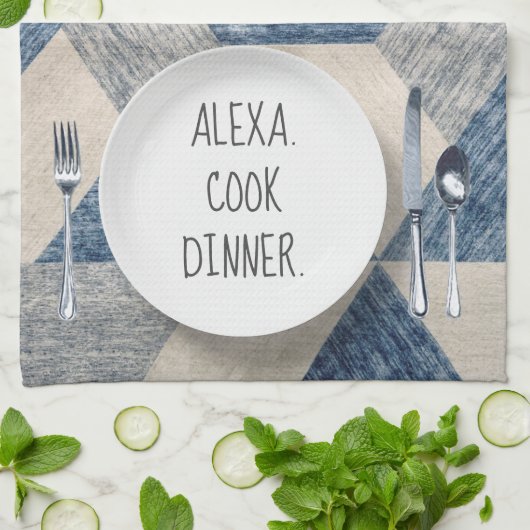 コマンド付きホワイトディナープレート キッチンタオル (折り畳み)