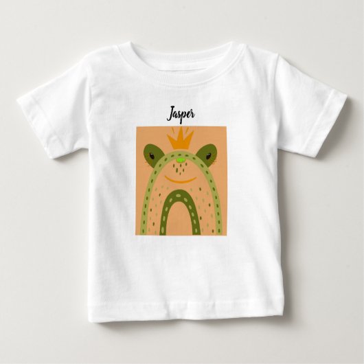 コミカルなカエル付き男の赤ちゃん用Tシャツ ベビーTシャツ (正面)