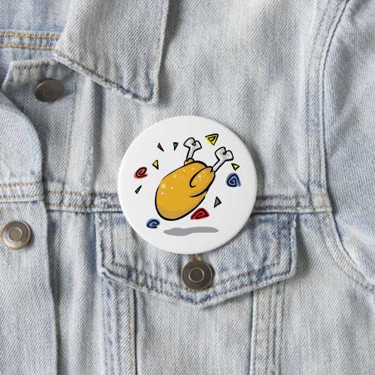 コミカルなキャラクターのローストチキンが落下 缶バッジ (インサイチュ)