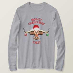 コミカルなクリスマスロングホーンの舵 Tシャツ
