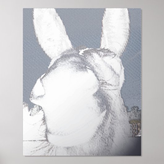 コミカルなグレーの笑顔のロバ 箔ポスター (正面)