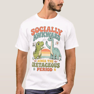 コミカルな恐竜のハイタッチ失敗デザイン 社会的には苦手なTレックス Tシャツ