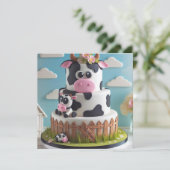 コミカルな牛のケーキ誕生日 招待状 (スタンド正面)