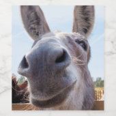 コミカルな笑顔の灰色のロバ ワインラベル (シングルラベル)