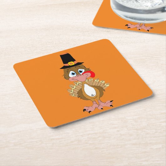 コミカル感謝祭トルコ スクエアペーパーコースター (アングル)