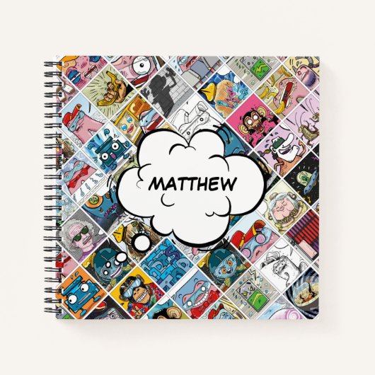 コミックキャラクター柄 キッズ スピーチバルーン 名前 ノートブック (正面)