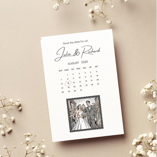 コミックスタイルのカップルイラスト Save The Date 招待状