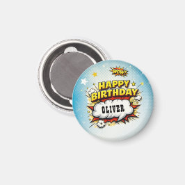 コミックスタイルのスーパーヒーローの少年名の誕生日  マグネット