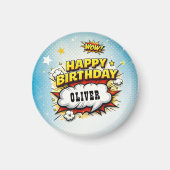 コミックスタイルのスーパーヒーローの少年名の誕生日  マグネット (正面)