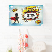 コミックスタイルのスーパーヒーローの少年誕生日 横断幕 (インサイチュ)