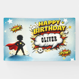 コミックスタイルのスーパーヒーローの少年誕生日 横断幕