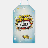コミックスタイルのスーパーヒーローの男の子の名前の誕生日 ギフトタグ (裏面)