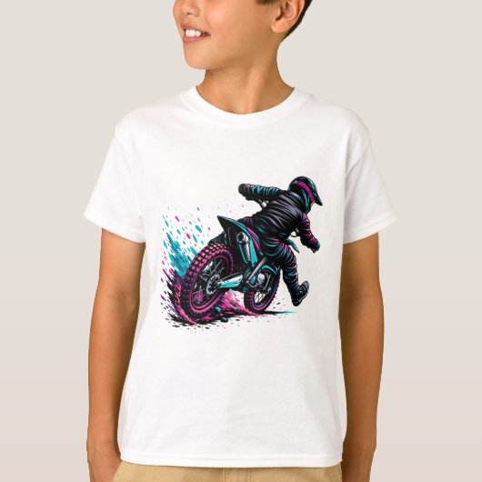 コミックスタイルのモトクロスライダー泥はね Tシャツ (正面)
