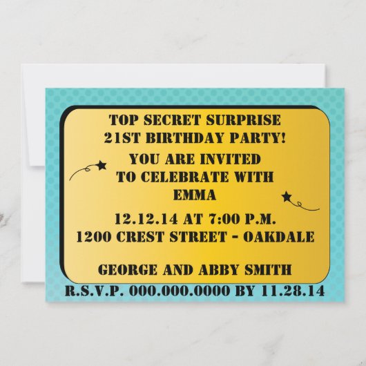 コミックスタイル トップシークレット サプライズ 招待状 (裏面)