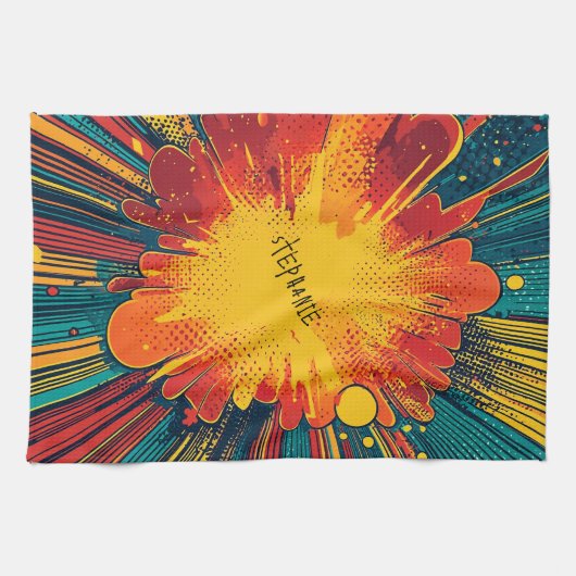コミックスタイル ポップアートの爆発 (1) キッチンタオル (横)