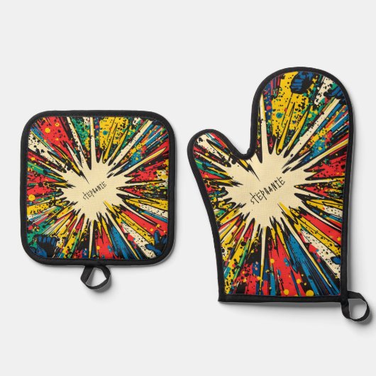 コミックスタイル ポップアートの爆発 (2) 鍋つかみ&鍋敷きセット (正面)