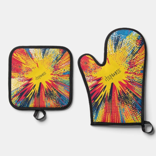 コミックスタイル ポップアート爆発 (3) 鍋つかみ&鍋敷きセット (正面)