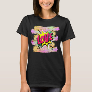 コミックスタイル ポップアート レトロ イエロー ピンク LOVE Tシャツ