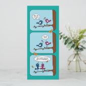 コミックストリップのラブバーズ セーブザデート ウェディングカード 招待状 (スタンド正面)