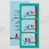 コミックストリップのラブバーズ セーブザデート ウェディングカード 招待状 (正面/裏面)