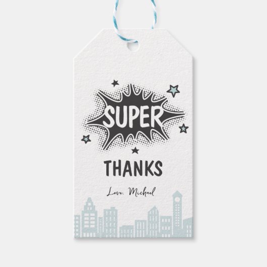 コミックブックのスーパーヒーローの誕生日 ギフトタグ (正面)