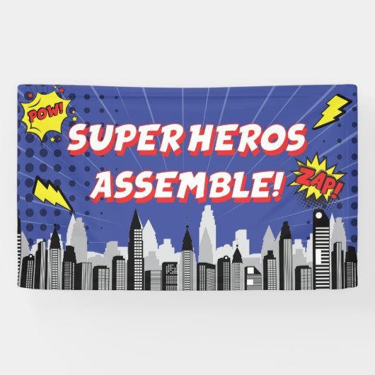 コミックブックのスーパーヒーロー ユニークな男の子の誕生日 横断幕 (横)