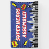 コミックブックのスーパーヒーロー ユニークな男の子の誕生日 横断幕 (縦)